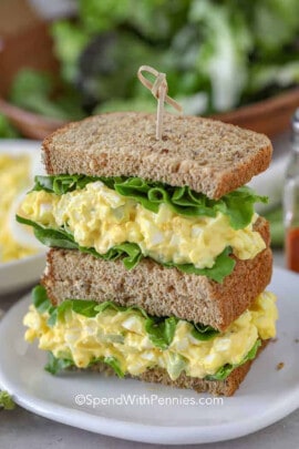 plated Best Egg Salad Recipe sandwich