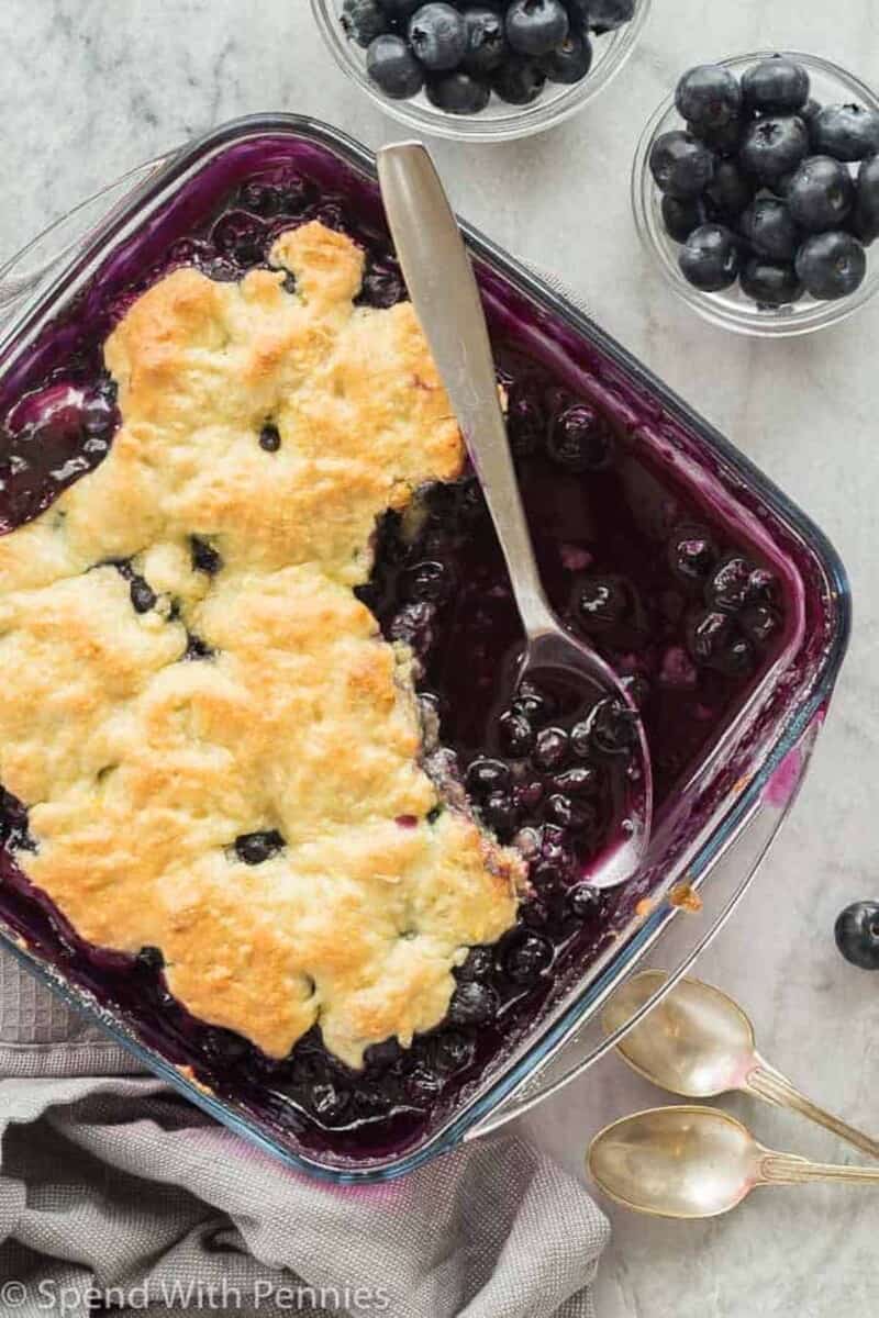 blueberry cobbler in a dish 