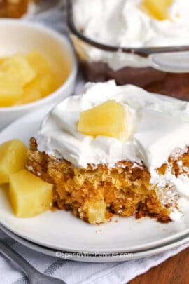 Easiest Ever Pineapple Cake slice on a plate