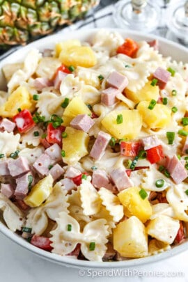 plated Ham and Pineapple Pasta Salad