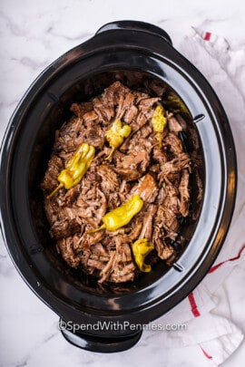 cooked Mississippi Pot Roast in the crockpot