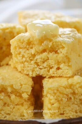 cornbread squares with butter