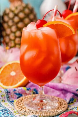 Bahama Mama Cocktail with a an orange slice and cherry