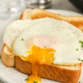 close up of Basted Eggs on a piece of toast