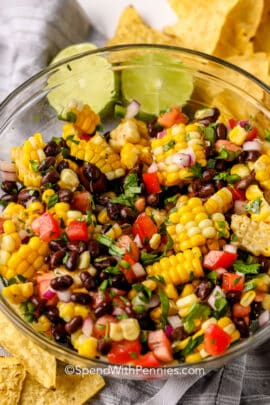 Black Bean and Corn Salsa in a glass bowl
