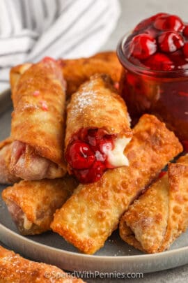 close up of cooked Cherry Cheesecake Egg Rolls