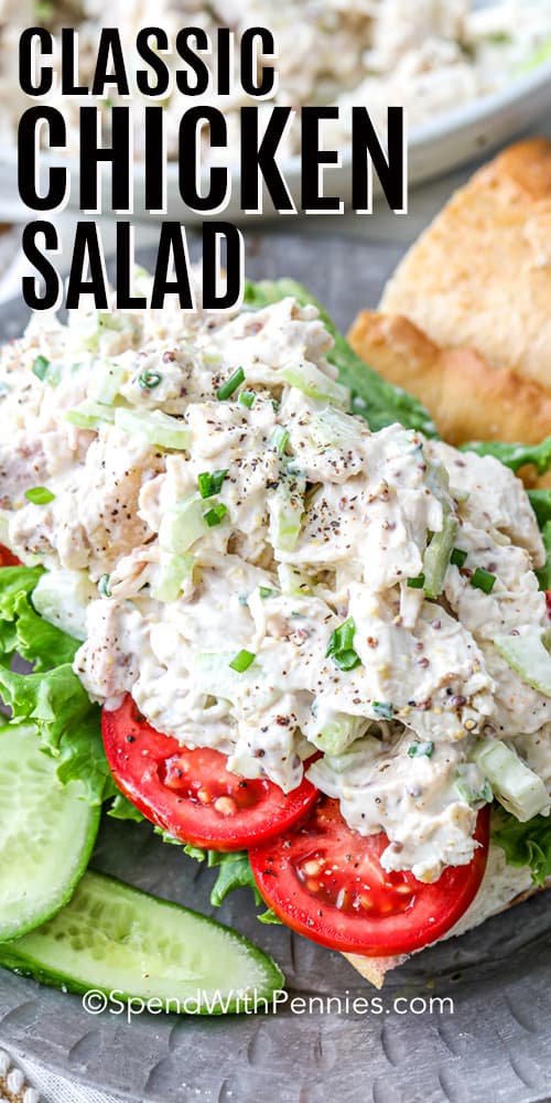 Classic Chicken Salad sandwich with a title