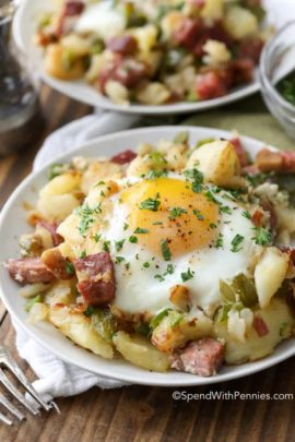 Corned Beef Hash on a plate with parsley