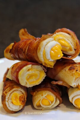 A stack of crispy bacon rolls