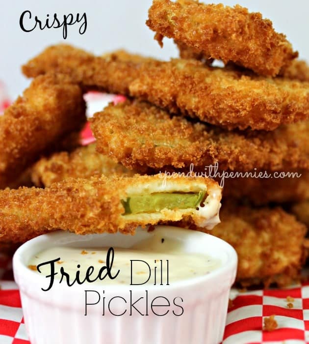 fried dill pickles with dip with writing