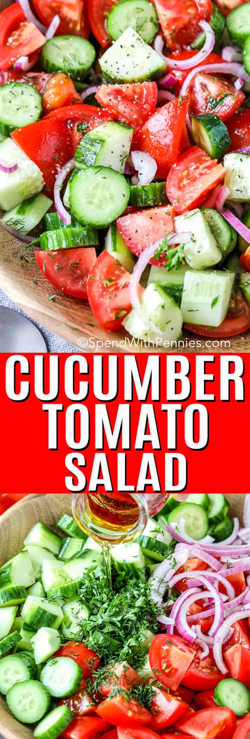 Cucumber Tomato Salad with a title