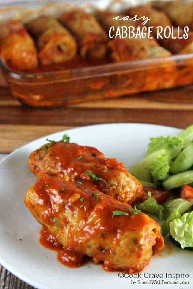 Easy Cabbage Rolls served on a plate with salad