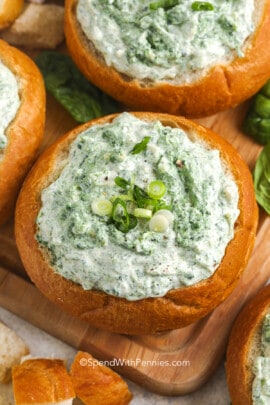 knorr spinach dip in a bread bowls