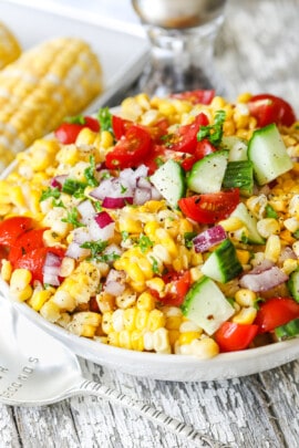 fresh corn salad in a serving bowl