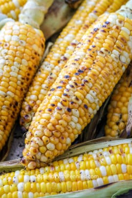 Grilled corn shown close up