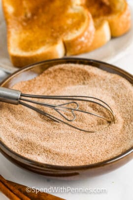 close up of sugar and cinnamon in a bowl to show How to Make Cinnamon Sugar