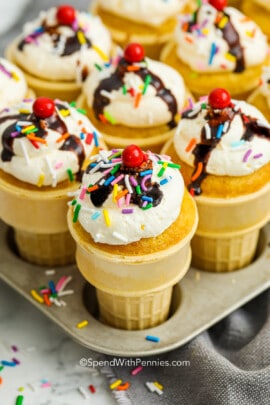 ice cream cone cupcakes in a muffin pan