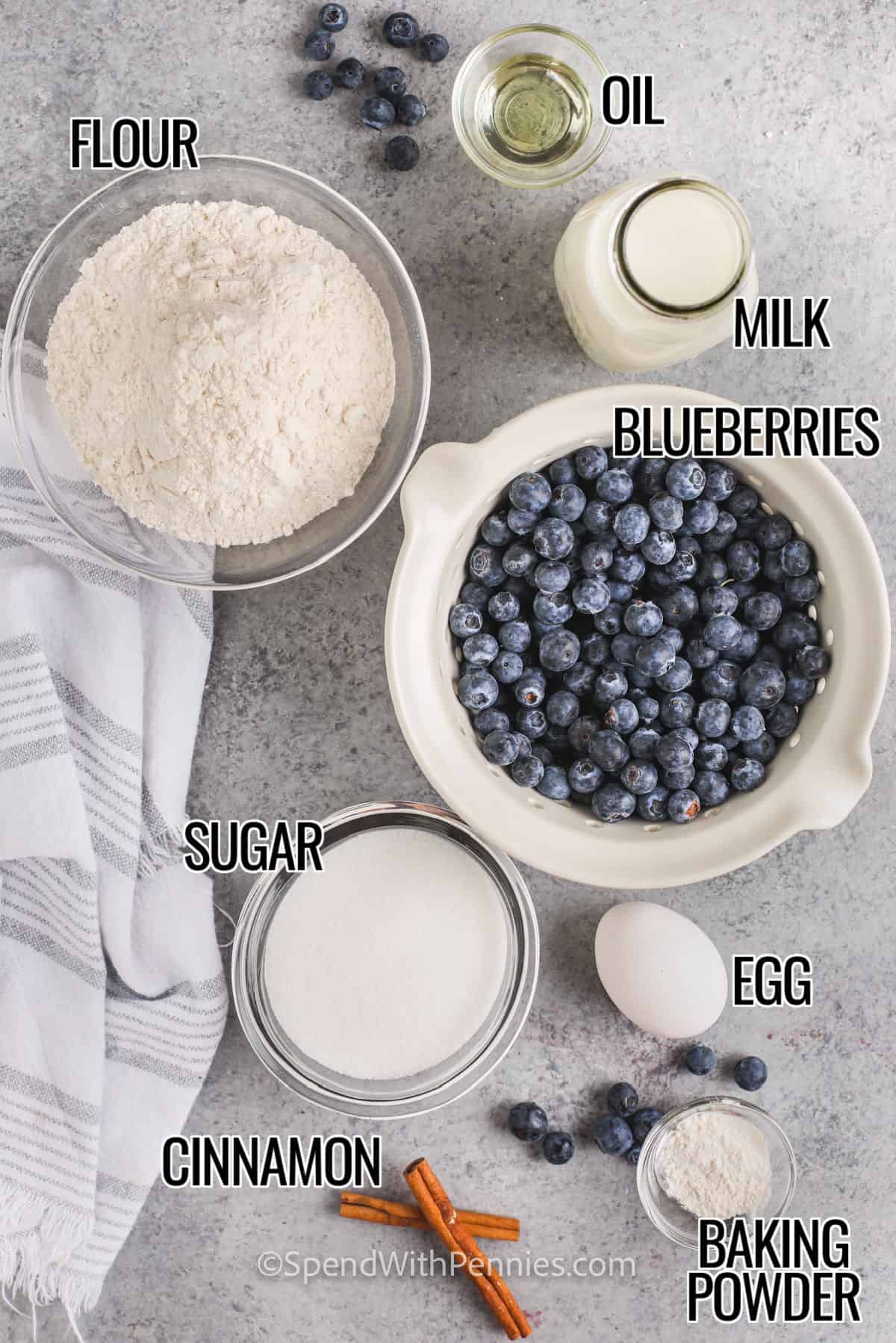blueberries, sugar, flour, milk, and ingredients to make Blueberry Cobbler