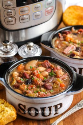instant pot ham and bean soup in a bowl