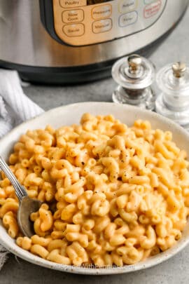Instant Pot Mac and Cheese in a serving dish