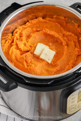 cooked Instant Pot Mashed Sweet Potatoes in the instant pot