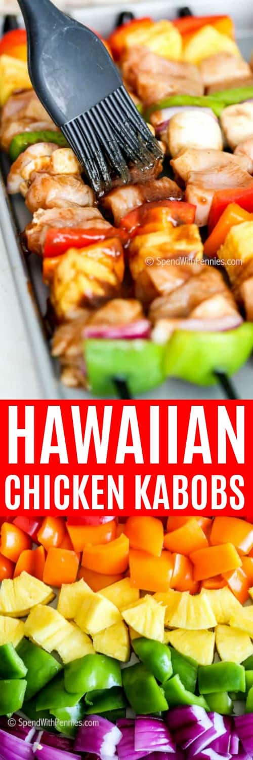 prepping Hawaiian Chicken Kabobs, and veggies for kabobs