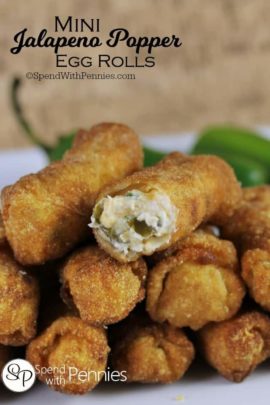 close up of Mini Jalapeno Egg Rolls with one cut open
