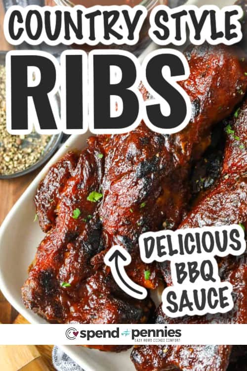 plate of BBQ Country Style Ribs with writing