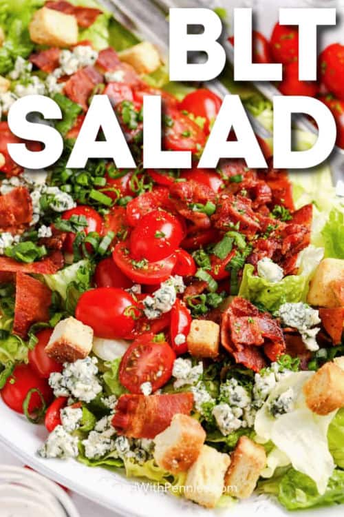 BLT Salad with fresh tomatoes and a title