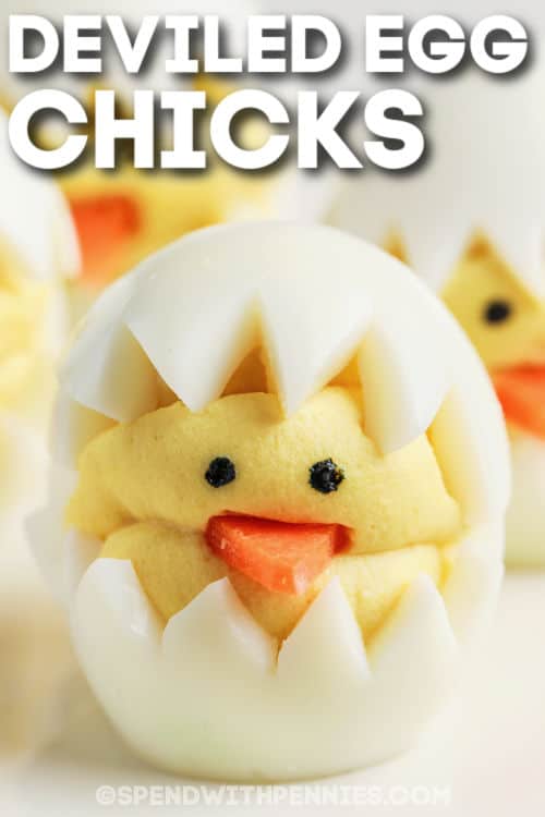 plate of Deviled Egg Chicks with writing