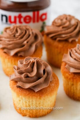 close up of cupcakes with Nutella Frosting