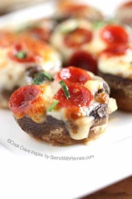 Pizza Stuffed Mushrooms with basil on top