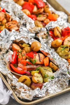 cooked Sausage and Veggie Foil Packs
