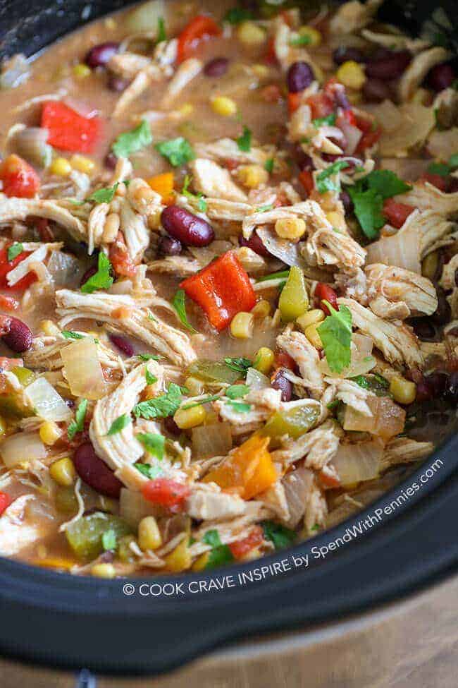 Overhead shot of Slow Cooker Chicken Chili