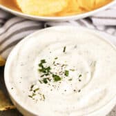 Sour Cream Dip with bowl of chips in the back