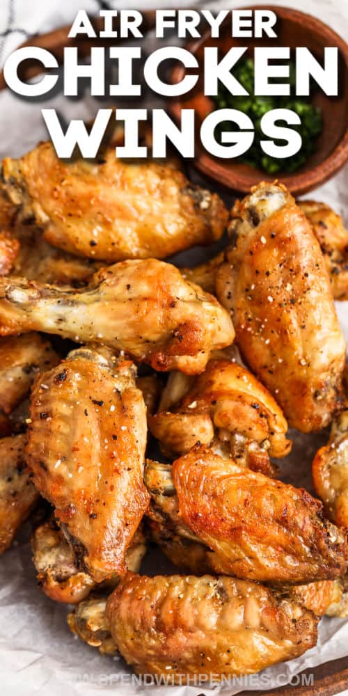 plated Air Fryer Chicken Wings with a title