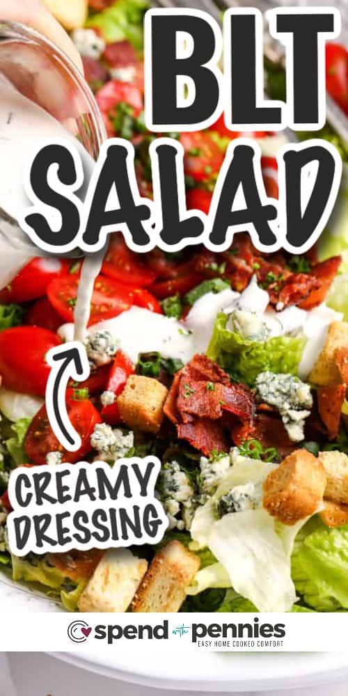 BLT Salad and creamy dressing with writing