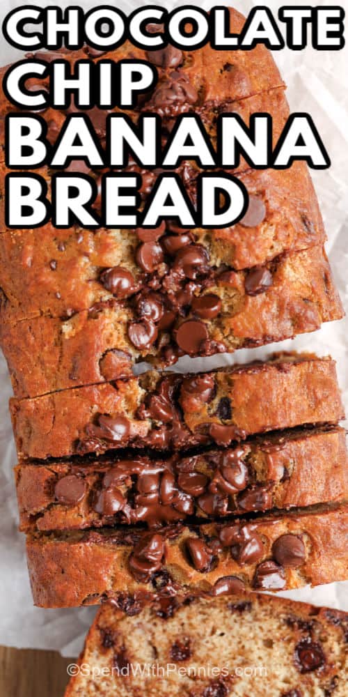loaf of Chocolate Chip Banana Bread with writing
