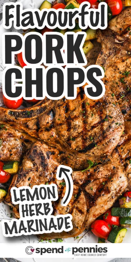 close up of Grilled Pork Chops with writing