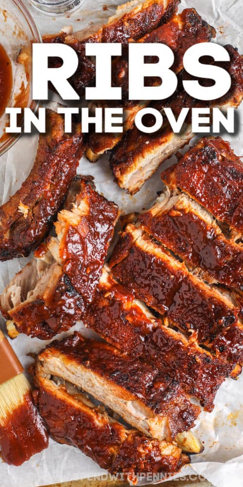 cut Oven Baked Ribs with writing