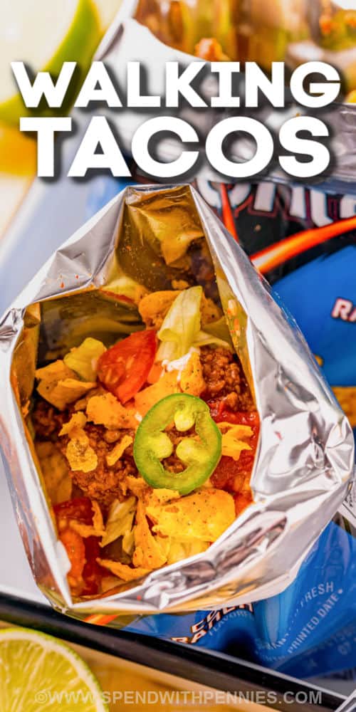 Walking Tacos in a bag with a title