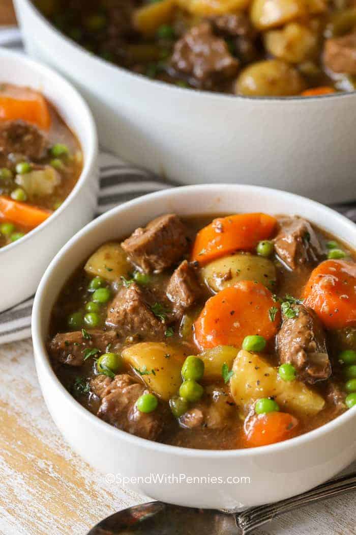 White bowl of Beef Stew