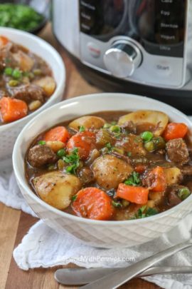 Instant Pot Beef Stew with Instant pot in background