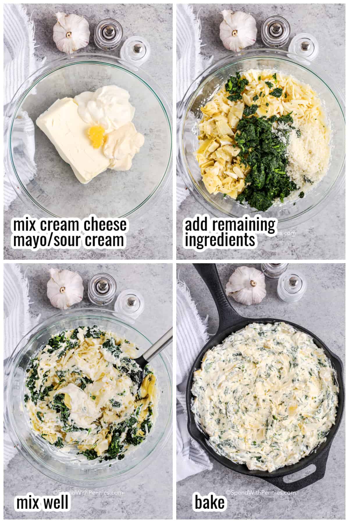 steps for making spinach artichoke dip
