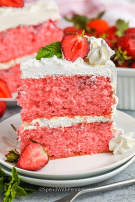 Strawberry Cream Cake slice on a plate