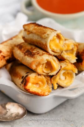 close up of cooked Grilled Cheese Roll Ups