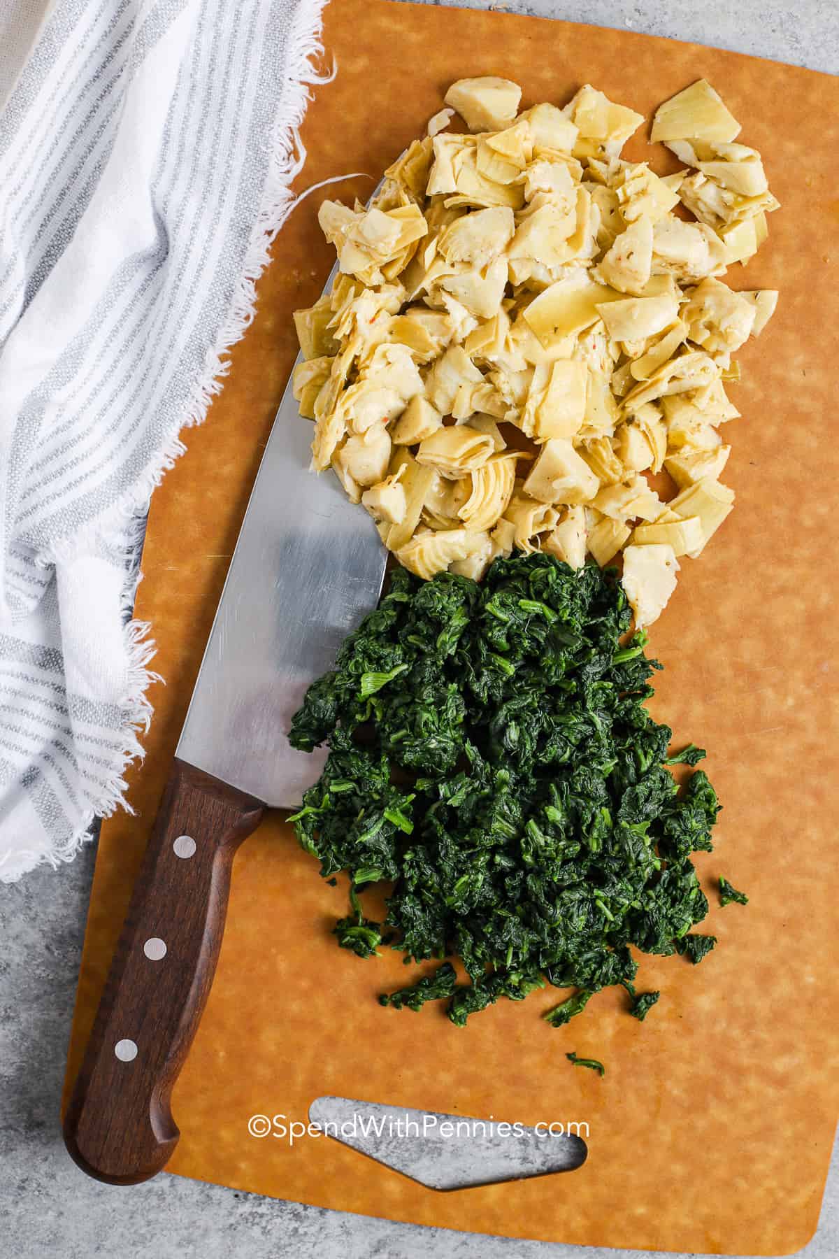 chopped spinach and artichokes